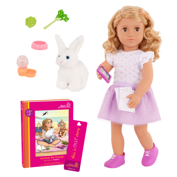 Our Generation Tabby Posable 18'' Doll with Pet Bunny Plush & Storybook Set