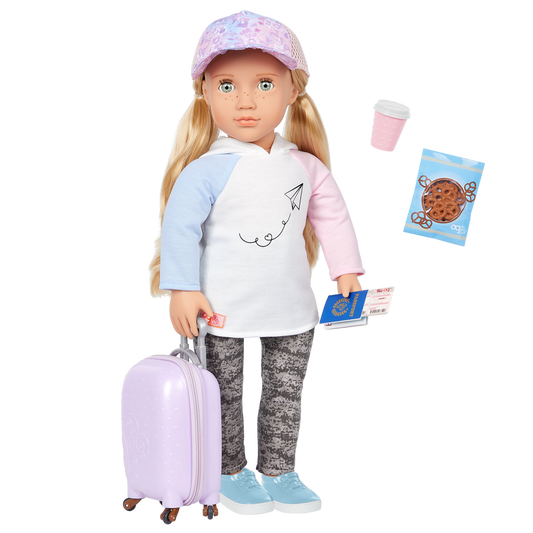 Our Generation Ari 18" Travel Doll with Rolling Luggage & Accessories