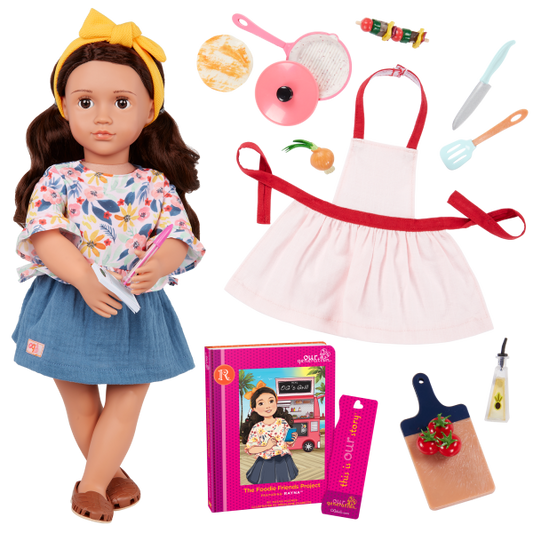 Our Generation Rayna 18" Posable Food Truck Doll with Storybook