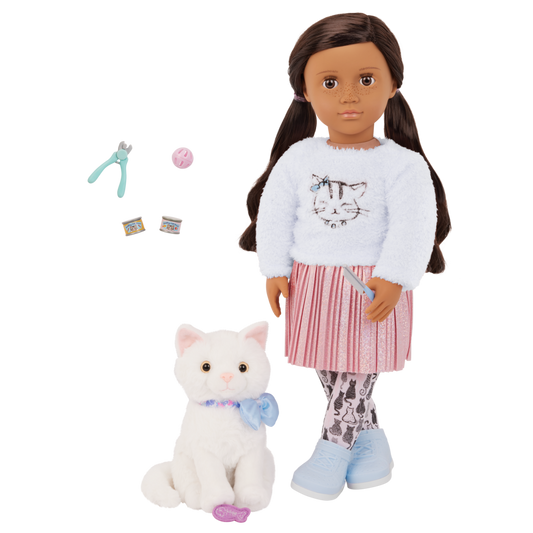 Our Generation Carlina & Opal 18" Doll & Pet Cat Set
