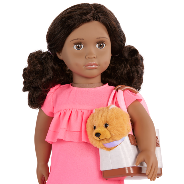 Our Generation Ayanna & Goldie 18'' Doll & Pet Dog Plush Carrier Accessories Set