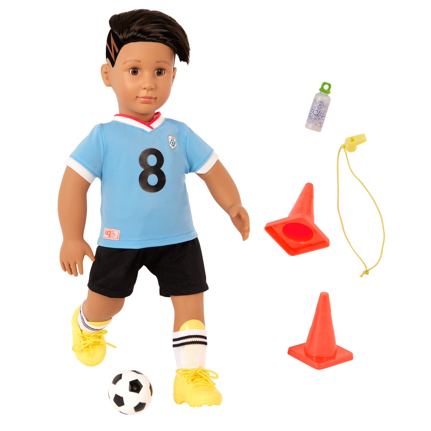 Our Generation Mateo Posable 18" Boy Doll in Soccer Uniform with Accessories