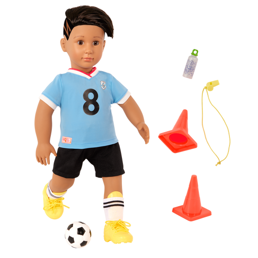 Our Generation Mateo Posable 18" Boy Doll in Soccer Uniform with Accessories