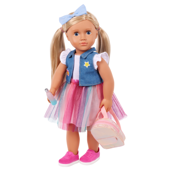 Our Generation Evie 18" School Doll in Rainbow Skirt with Backpack & Accessories Set
