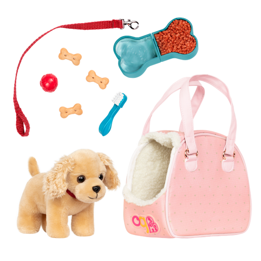 Our Generation Hop In Dog Carrier & Pet Plush Puppy for 18" Dolls