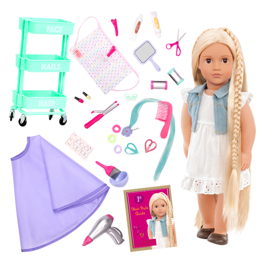 Our Generation Phoebe 18" Doll & Salon Day Accessory Set Bundle
