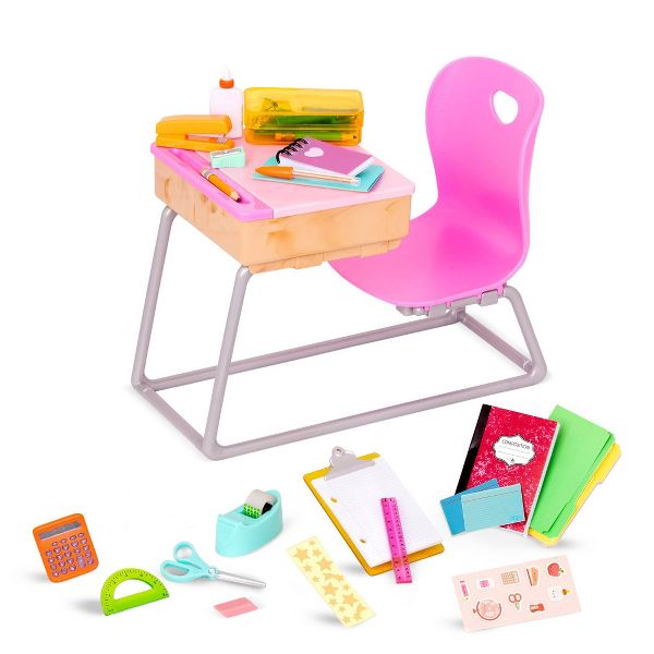 Our Generation Frederika & Flying Colors Desk Accessory Set 18" Doll School Bundle