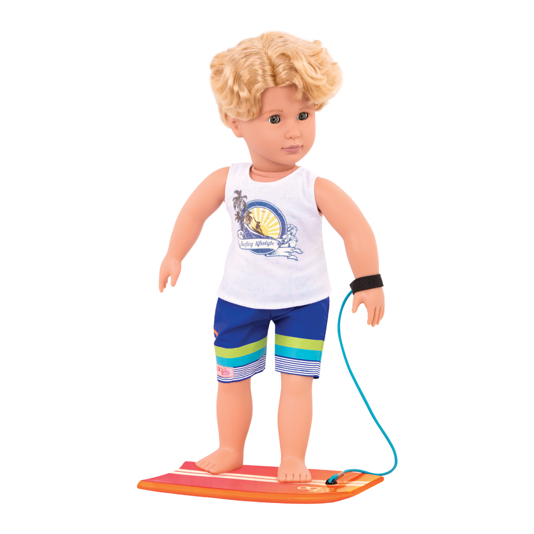 Our Generation Gabe 18" Beach Boy Doll with Surfboard