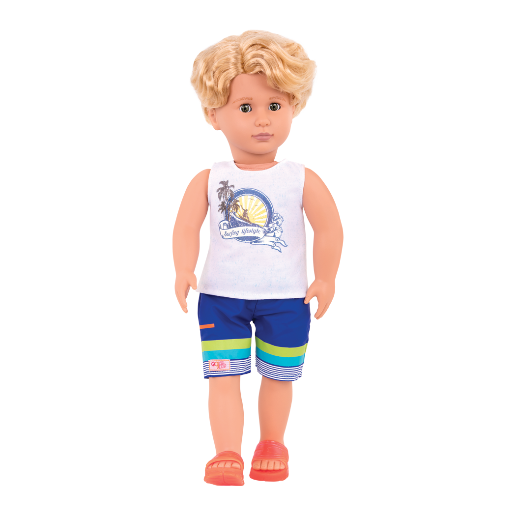 Our Generation Gabe 18" Beach Boy Doll with Surfboard