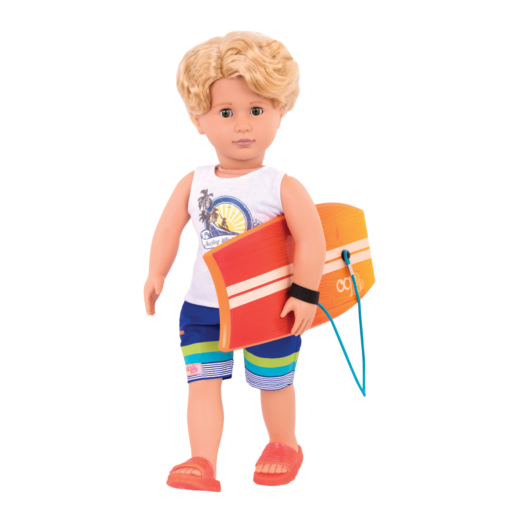 Our Generation Gabe 18" Beach Boy Doll with Surfboard